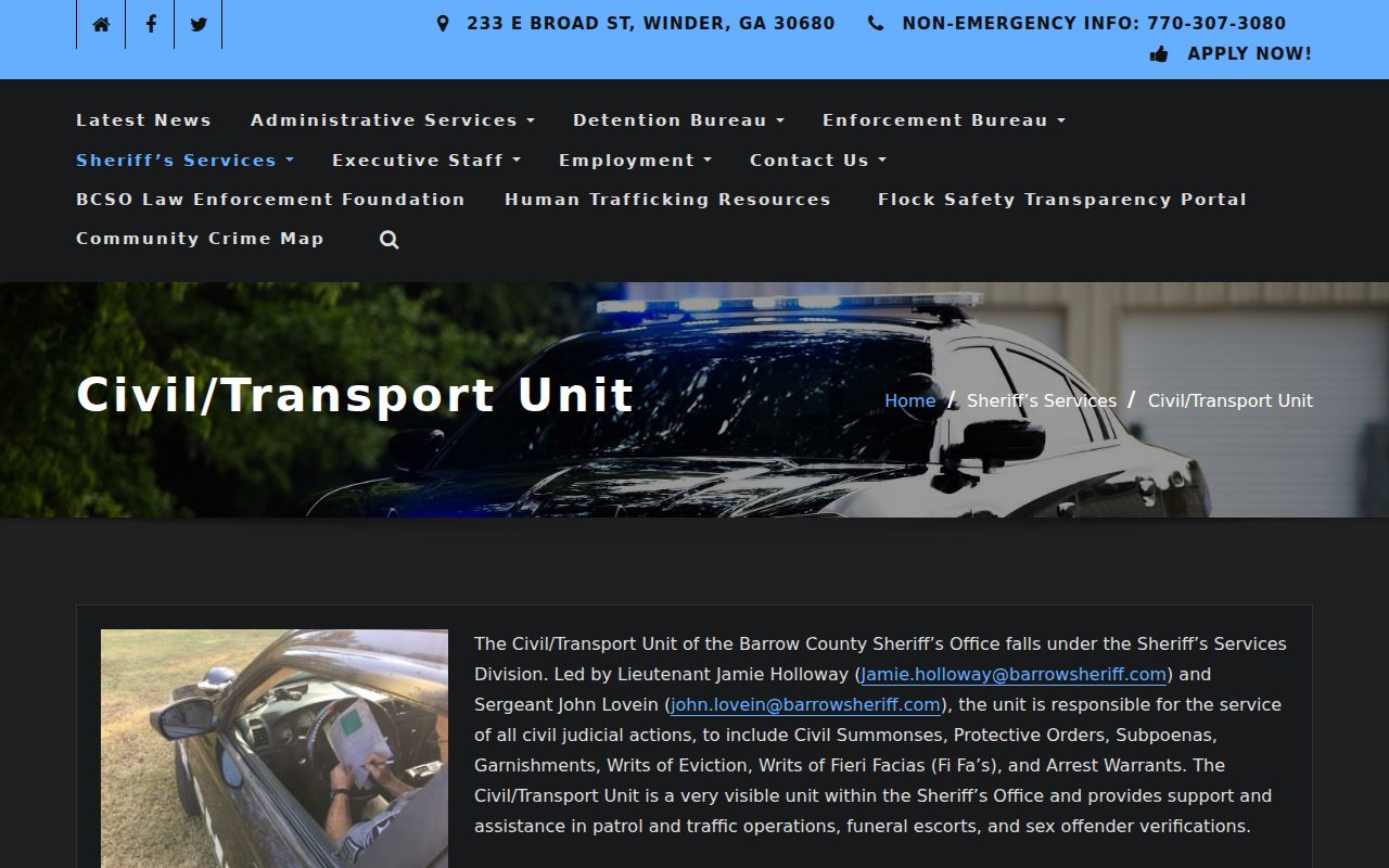 Barrow County warrant search Sheriff judicial process service