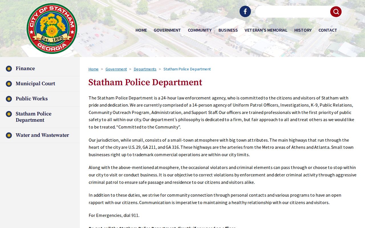 Statham warrant records contact information from the Police Department