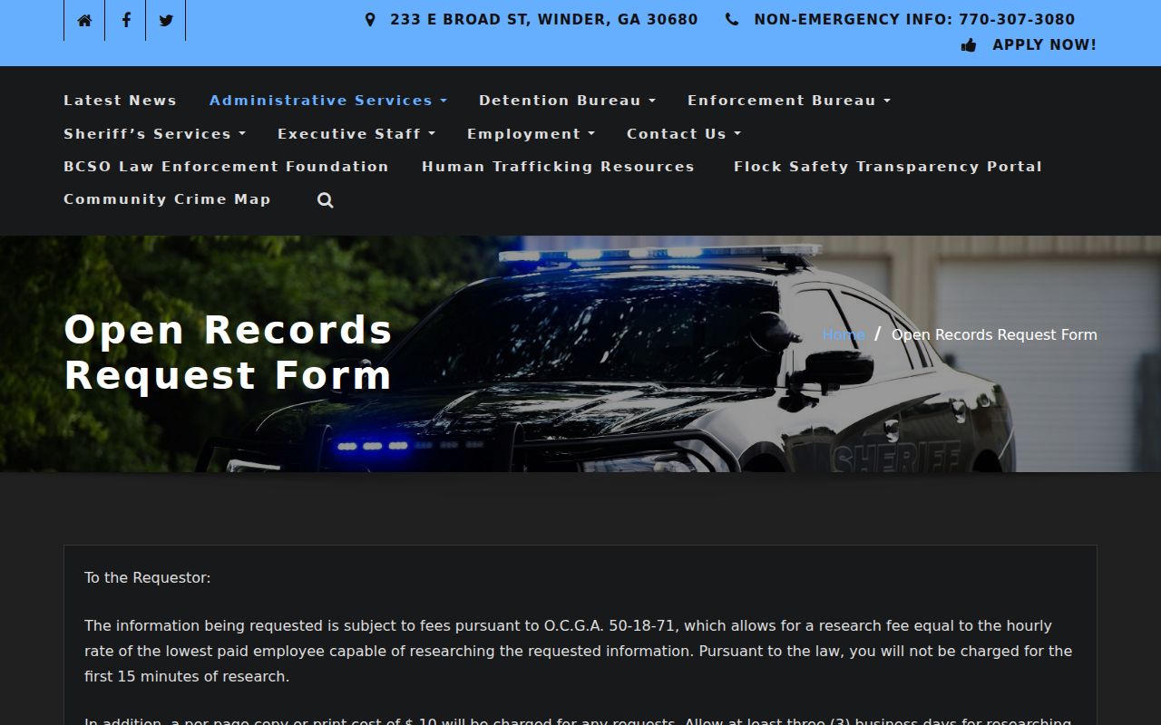 Barrow County warrant records request form